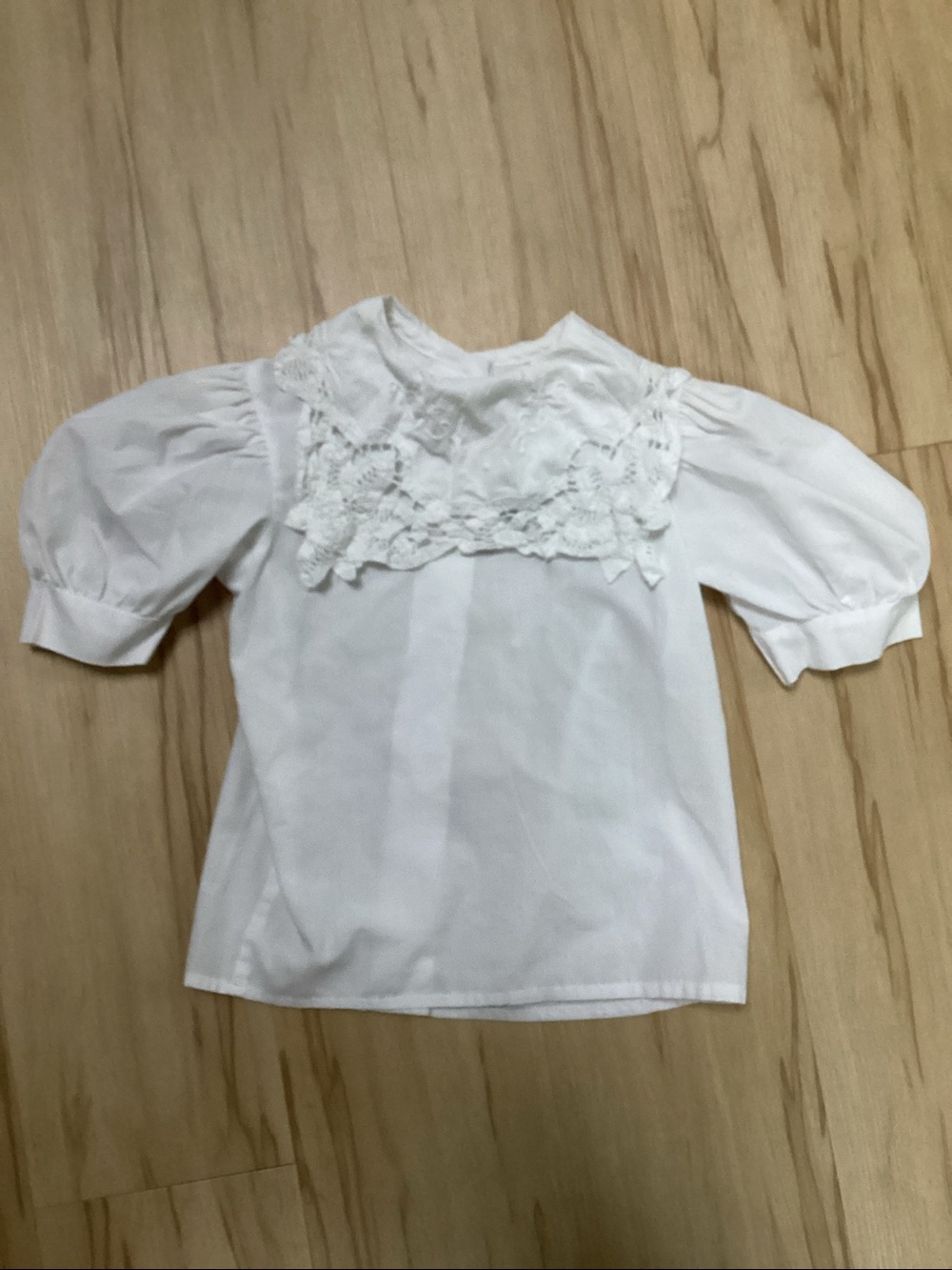 VTG Girls Embroidered White Lace‎ Yoke Puff Sleeve Top Cottagecore Princess